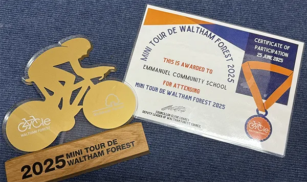 Mini Tour De Waltham Forest 2025 Certificate and Trophy